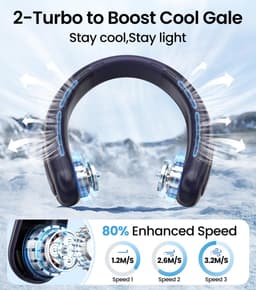 RFWR® Oplaadbare Nekventilator met 360° Luchtstroom en 3 Snelheden - Perfect voor Kantoor, Reizen en Sport — thumbnail 5