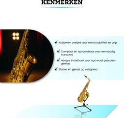 Somstyle Saxofoon Standaard voor Alt & Tenor - 37.5 CM - Muziekstandaard voor Altsaxofoon & Tenorsaxofoon - Zwart — thumbnail 2
