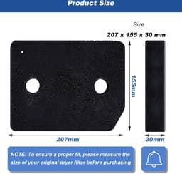 Drogerfilter - 4 stuks - PU-spons - 207 x 157 x 30 mm - Drogerbasisfilter - Drogerfilter - Geschikt voor Miele filterspons filtermat fijn — thumbnail 7