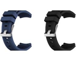 Strap-it Bundel van 2 Universele Siliconen banden 22mm - Zwart & Donkerblauw - Geschikt voor Smartwatches met een 22mm aansluiting - Horlogeband / Polsband / Armband / Sportarmband - Siliconen armband