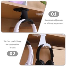 2-delige hoofdtelefoonstandaard - Koptelefoonstandaard - Koptelefoonhouder - Aan de muur te bevestigen hoofdtelefoonstandaard - Geen gaten nodig - Geschikt voor slaapzalen, slaapkamers en studeerkamers - Geschikt voor hoofdtelefoons - Wit, zwart — thumbnail 3