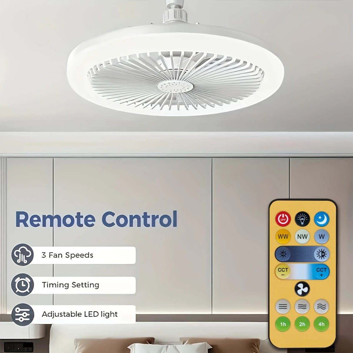 Bovista Plafondventilator - Met Verlichting - Plafond Ventilator - Met Lamp - Plafonniere Met Ventilator - Met Licht - 25cm — afbeelding 1