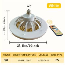 Bovista Plafondventilator - Met Verlichting - Plafond Ventilator - Met Lamp - Plafonniere Met Ventilator - Met Licht - Wit - 25cm — thumbnail 3