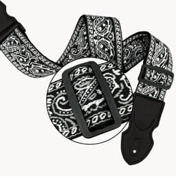 P&P® - Professionele Verstelbare Stevige Gitaarband - Guitar strap Band - Luxe Gitaarriem - Bas/Elektrische /Akoestische/ Klassieke Gitaar - Geborduurd Grijs - Zwart -Wit — thumbnail 3