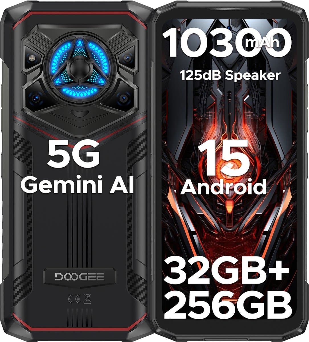 DOOGEE Blade 20 Play 5G - Robuuste Smartphone - Robuuste Telefoon - 32GB RAM + 256GB ROM - 10300mAh / 33W - Dimensity 7050 - 125dB Luidsprekers -Effect Lumière LED - Android 15 - Gemini AI -Zilver — afbeelding 1