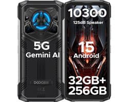 DOOGEE Blade 20 Play 5G - Robuuste Smartphone - Robuuste Telefoon - 32GB RAM + 256GB ROM - 10300mAh / 33W - Dimensity 7050 - 125dB Luidsprekers -Effect Lumière LED - Android 15 - Gemini AI -Zilver