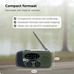 Kiraal – Noodradio Opwindbaar met Accu & Zonnepaneel | Voor Rampen - Noodpakket - Camping & Stroomuitval – Inclusief Nederlandse Handleiding - Legergroen — thumbnail 5