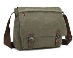 Canvas Vintage Messenger Bag Schoudertas Leer Grote Reistas Crossbody Voor Mannen Vrouwen 15inch laptop