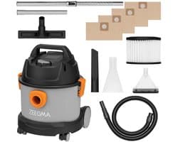 Zeegma Pro Compact – Stofzuiger / Bouwstofzuiger / Waterstofzuiger / Tapijtreiniger – Met en zonder zak – 4 x Stofzuigerzakken inbegrepen – Natte reiniging en wateropzuiging – HEPA + waterfilter – 1000W – 6L – Blaasfunctie – Voor auto, garage, woning