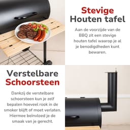 alpina Smokerbarbecue - BBQ Smoker - met Aparte Smoker - Instelbare Schoorsteen - 104 x 58 x 114 cm — thumbnail 3