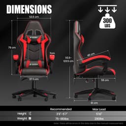 Bigzzia Gamingstoel - Ergonomische bureaustoel van PU-leer - In hoogte verstelbaar - Met lendenkussen en hoofdsteun - Comfortabele gamestoel voor volwassenen - Meisjes en jongens — thumbnail 5