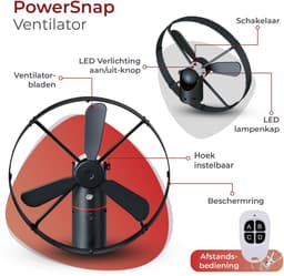 Caliber Draadloze ventilator - Kantelbaar en Draaibaar - Fluisterstil en krachtig - 2 Standen - Inclusief LED Lamp - Accu niet meegeleverd - Werkt met PowerSnap Accu Platform (CPS-FAN) — thumbnail 5