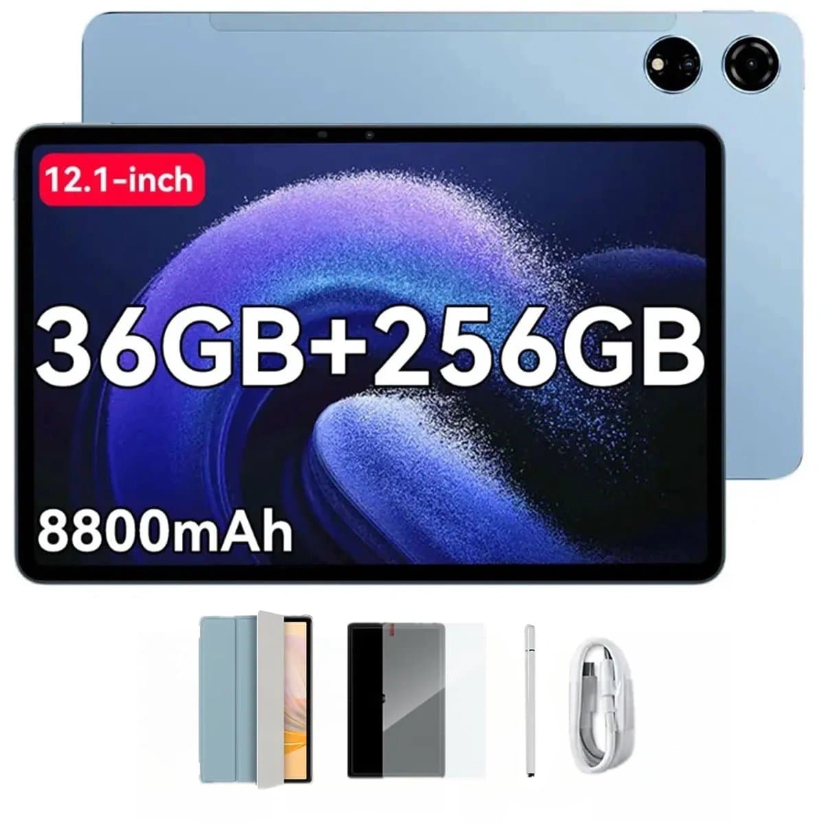 Blackview MEGA 3 Tablet - Android 15 - 12.1 Inch - 36GB RAM - 256GB ROM - Dual 4G LTE - 8800mAh - 13MP+50MP Camera - Blauw — afbeelding 1