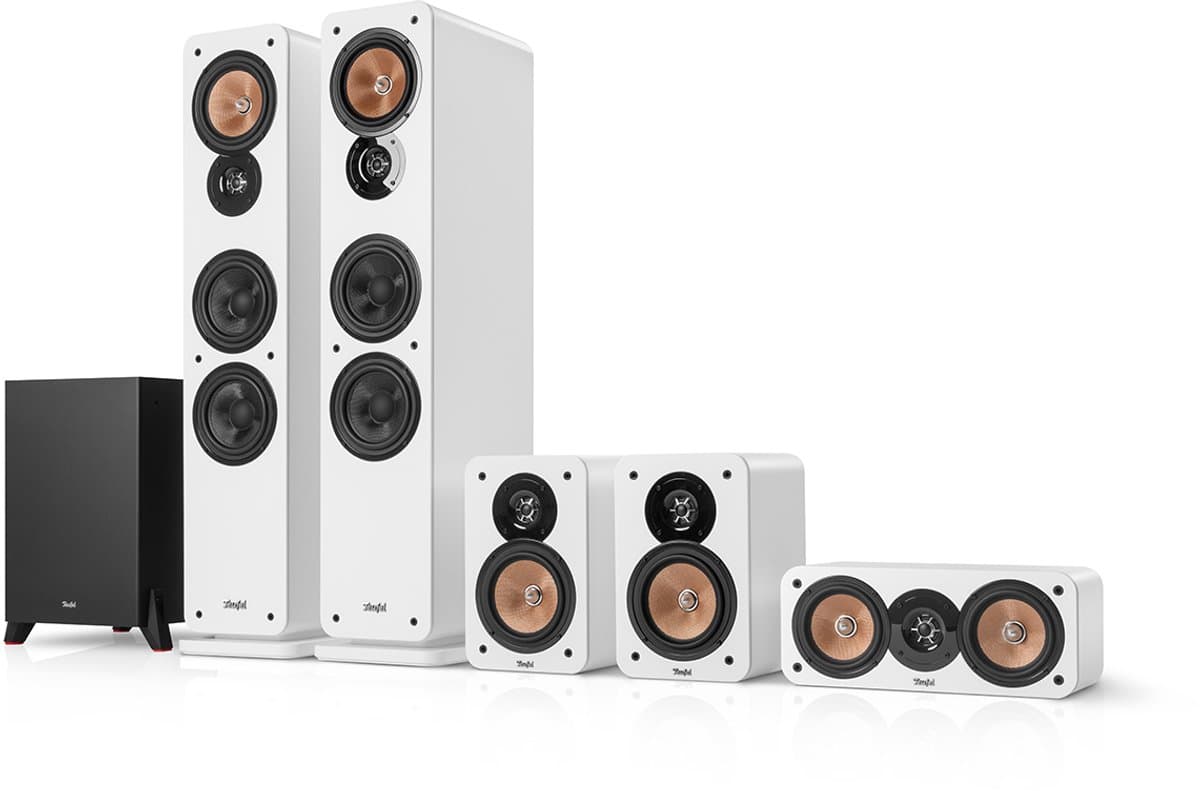 Teufel ULTIMA 40 Surround 5.1 home cinema set, 2 vloerstaande speakers, 2 boekenplankspeakers, centerspeaker en subwoofer - wit — afbeelding 1