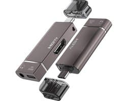 USB-C / Type-C 3-in-1 Docking Station - HDMI 4K + 3.5mm AUX Audio + PD 100W USB-C Female - Multifunctionele USB-C Adapter voor Laptop, Tablet en Smartphone - grijs