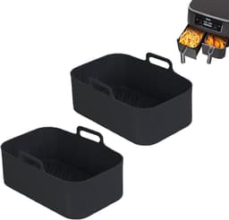 2 stuks Airfryer siliconen pot Geschikt voor Ninja Foodi Dual DZ201, Herbruikbare airfryer siliconen liners, Rechthoekige airfryermand 8QT, Airfryer accessoires (2 stuks, zwart) — thumbnail 1
