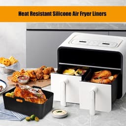 Airfryer-accessoires, Set van 7 geschikt voor Ninja Dual DZ201/401 & de meeste 8Qt-10Qt, bevat 2 duale airfryer-racks & 2 siliconen airfryer-liners & 2 siliconen handschoenen & 1 voedselklem — thumbnail 2