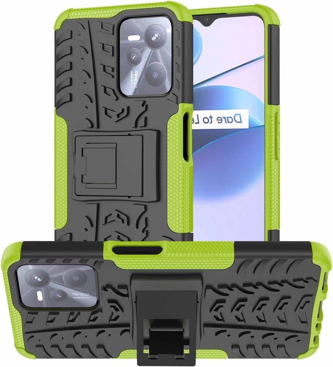 Robuuste Shell Hoesje voor smartphones in Groen - Dubbellaags Armor Cover voor optimale bescherming - Anti-kras PC en Schokbestendig TPU materiaal - Inclusief Opvouwbare Houder voor extra gemak — afbeelding 1