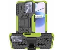 Robuuste Shell Hoesje voor smartphones in Groen - Dubbellaags Armor Cover voor optimale bescherming - Anti-kras PC en Schokbestendig TPU materiaal - Inclusief Opvouwbare Houder voor extra gemak