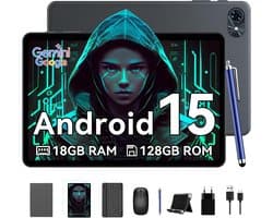 TABWEE Tablet T80 - 18GB RAM - 128GB ROM - 6000mAh - 5G WiFi - Met Toetsenbord(QWERTY) - Muis - Pen - Hoes - Android 15 - Bluetooth 5.0 - Grijs