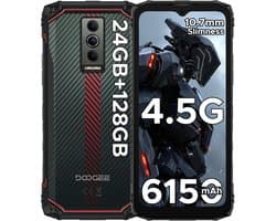 DOOGEE Blade10 Energy-Onbreekbare Mobiele Telefoon-Smartphone-Android 15 -24GB RAM+ 128GB ROM/(2TB TF)- 6.56" + 90Hz-6150mAh-Bouwplaats Telefoon 16MP + 8MP-Rood