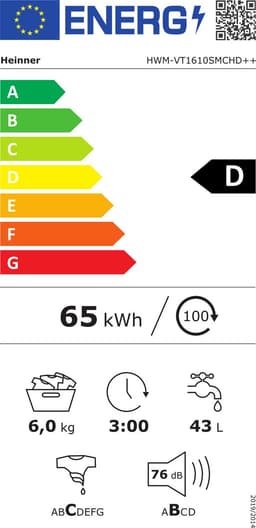 Heinner HWM-VT1610SMCHD++ Slanke Wasmachine 6 kg – 15 Programma’s Met Balance Control & Eco Logic Systeem – LED Display – 1000 tpm – Wit – 5 Jaar Garantie — thumbnail 2