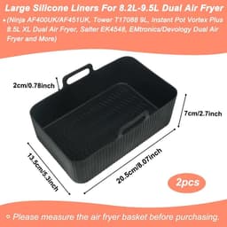 Allecto Premium - Siliconen Air Fryer Liners voor grote Air Fryer Accessoires - Herbruikbaar - Geschikt voor Ninja, Tower, Instant Vortex, Salter, EMtronics - 2 stuks - Zwart - 9L/9.5L Dual Air Fryer. — thumbnail 5