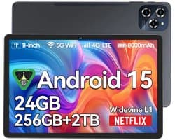 KINGRID Tablet - W90 Tablet - 24GB RAM - 256GB - 4G Dubbele Simkaart - WiFi 6 - 11 inch - 8000mAh- Android 15 -Octa Core - NETFLIX - Grijs