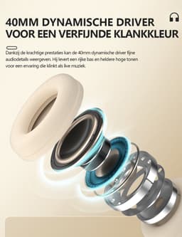 Gloovon® - Koptelefoon - Koptelefoon Draadloos - Microfoon Met ENC (Environmental Noise Cancellation) - Bluetooth 5.0 - Koptelefoon met Microfoon - Wit — thumbnail 4