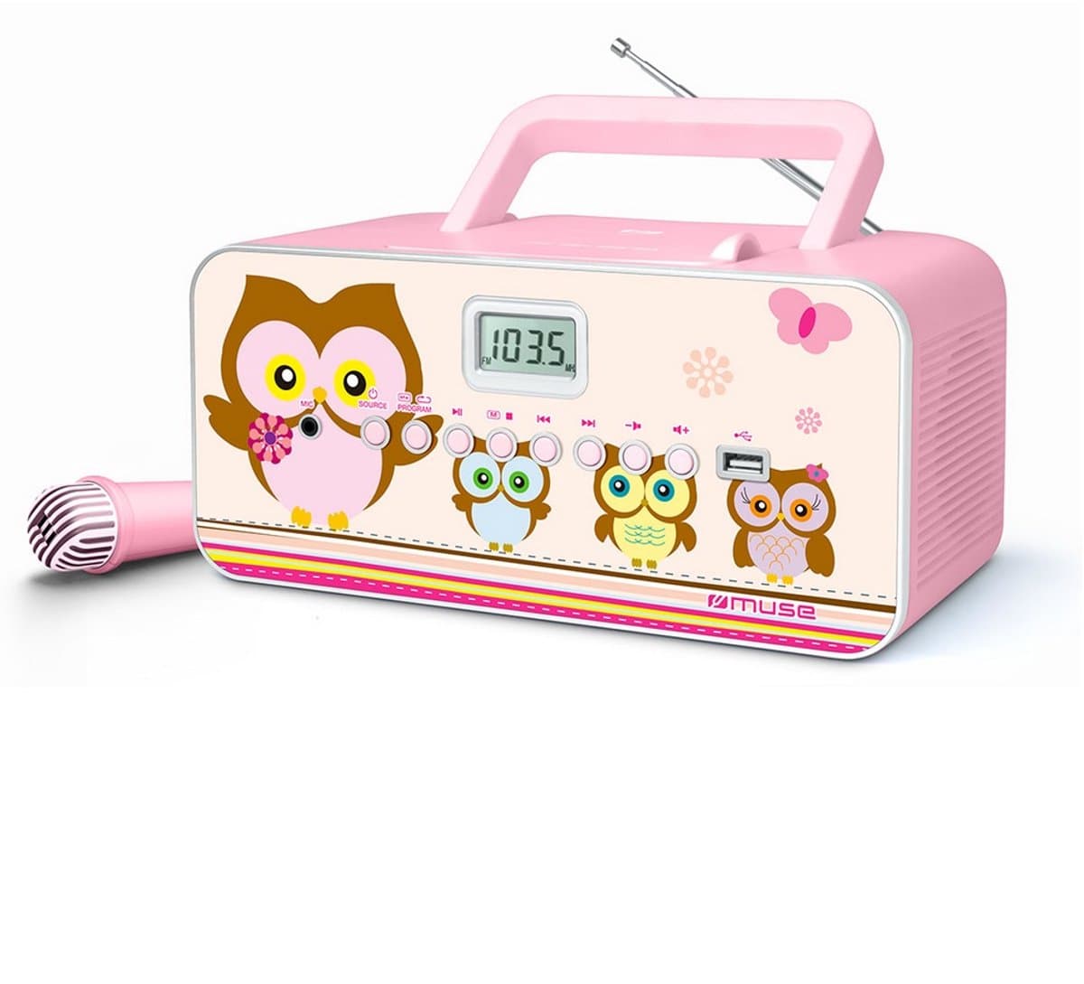 Muse M-29KP - Draagbare radio/CD-/MP3-speler met microfoon, roze — afbeelding 1