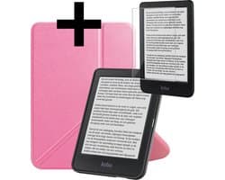 Hoes Geschikt voor Kobo Clara BW - E-reader Bescherm Hoesje Case Sleep Cover Trifold Met Screenprotector - Hoes Geschikt voor Kobo Clara BW Hoesje - Roze