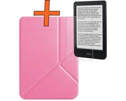 Hoesje Geschikt voor Kobo Clara BW Hoes Book Case Trifold - Hoes Geschikt voor Kobo Clara BW Hoesje Book Cover Met Screenprotector - Roze