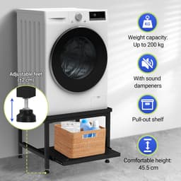 Wasmachine Verhoger Met Uitschuifbare plank - Wasmachine opbouwmeubel - Wasmachine Sokkel - 63x54x45.5cm - Zwart — thumbnail 2