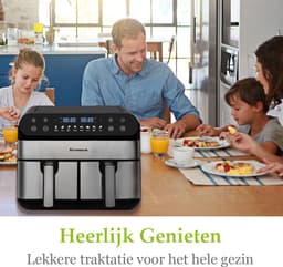 Digitale Airfryer XXL 9L Sinaopus 920 – Heteluchtfriteuse met Dubbele Mand en DualMand Onafhankelijke Snelle Opwarming – Voor Gezinnen – 8 Programma’s – LED Touchscreen – Kijkvenster – Makkelijk te Reinigen – Capaciteit voor 7 Personen — thumbnail 4