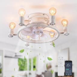 Plafondventilator met Verlichting - Wit - 6 Snelheden - Rustiek Industrieel Ontwerp - Voor Slaapkamer en Keuken — thumbnail 1