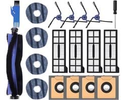 PolkaHome® 19-delige reserveonderdelen, onderdelen, accessoires geschikt voor Eufy X10 Pro Omni stofzuigerrobot 4 stofzakken, 4 wasbare dweildoeken, 4 zijborstels, 4 HEPA-filters, 1 hoofdborstel, 1 schroevendraaier, 1 2-in-1 schoonmaaktool met mesje