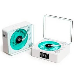 Platenspelers-vinyl lp-sfeerlamp-vinylplatenspeler - Bluetooth-luidspreker - 2025 Nieuwe draagbare retro vinylplatenluidspreker - Verstelbaar licht en tijd - Geschikt voor slaapkamer, feest, wit — thumbnail 1