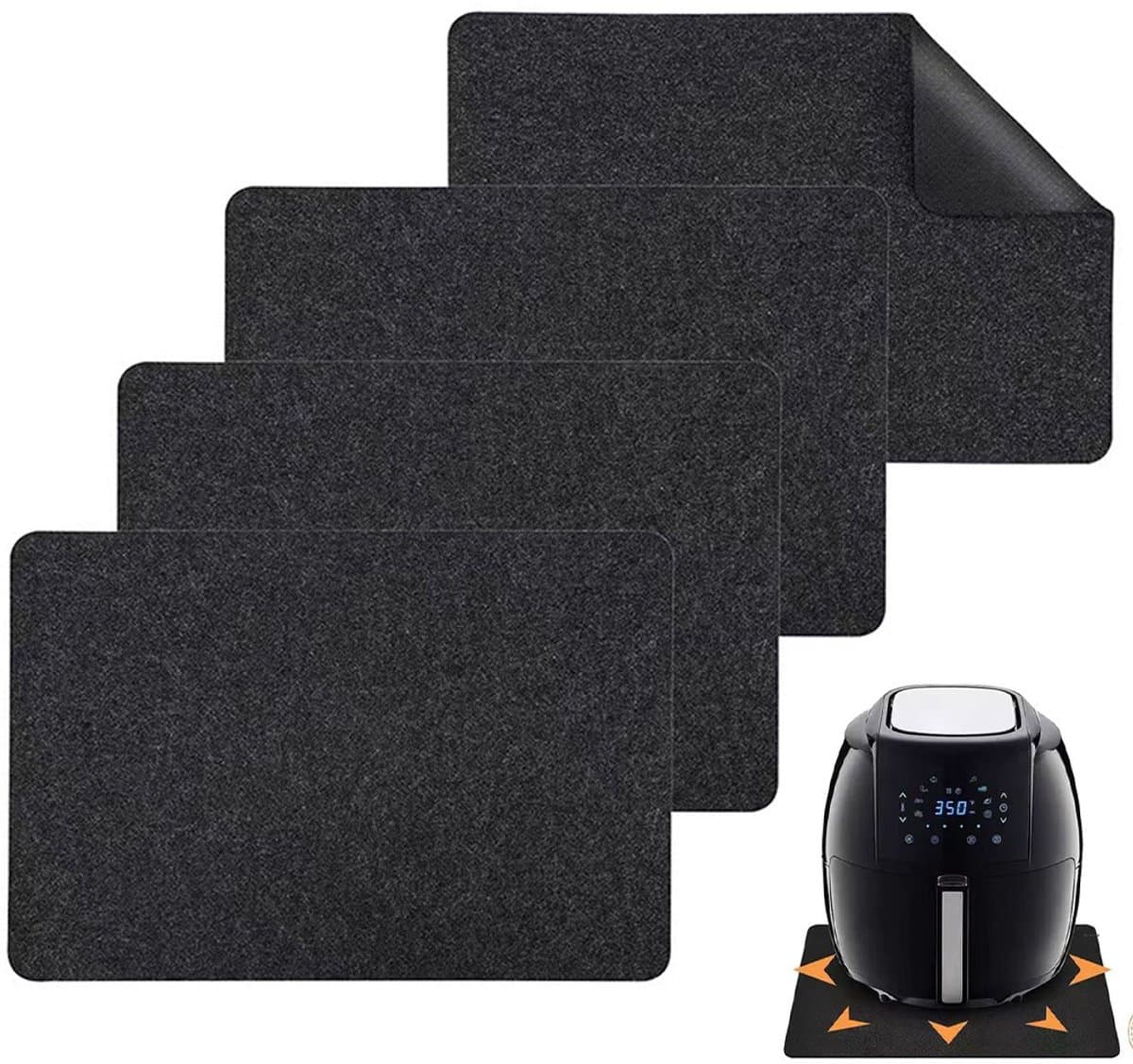 4x Air Fryer Mat 44x30cm - Hittebestendige matte - Hitte-Isolerende Placemats - Beschermmat - Hittebestendige en Vuurvaste Keukenmat voor Apparaat - Waterdicht en Antislip - Keuken Accessoire - Geschikt voor Airfryer Koffiezetapparaat Keukenblad — afbeelding 1