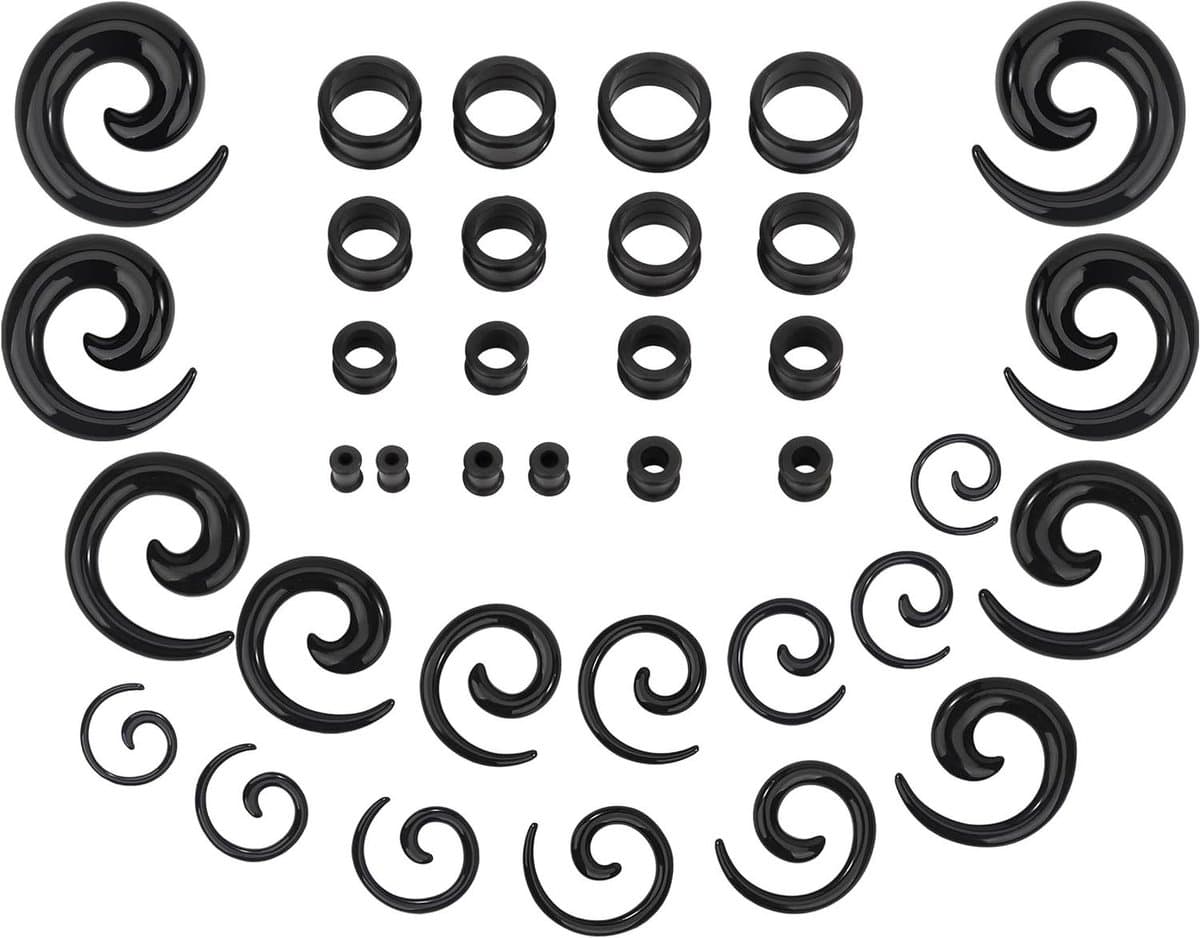Allecto Premium - Ear Gauges Stretching Kit 36 stuks zwart Siliconen - ooruitbreiding — afbeelding 1
