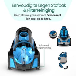 Emerio Stofzuiger zonder Zak - 2 Liter - HEPA Filter - Snoerlengte 4,5m - High performance borstel - 700W - VCE-108278.10 - Vacuum Cleaner Zwart / Blauw — thumbnail 3