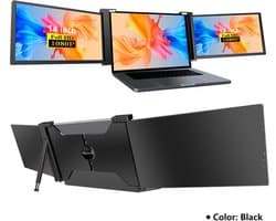 Virello® Portable Monitor Pro 2025 - 2x Full‑HD IPS 14″ scherm - Voor Laptops van 14" t/m 17.3" - Laptopscherm uitbreider - USB-C/USB-A & HDMI - Inclusief Hoes & Kabels - Zwart - 2 jaar garantie
