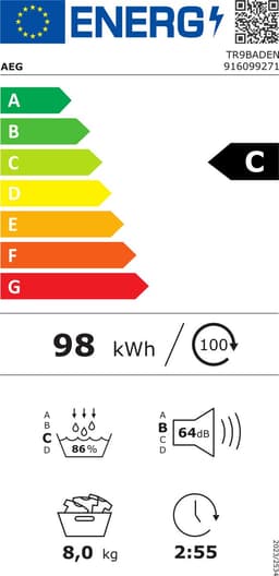 AEG TR9BADEN EcoLine 9000 serie Absolutecare plus - Wasdroger Warmtepompdroger - 8 kg — thumbnail 2
