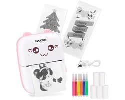 NAXSIR Draadloze Bluetooth Thermische Miniprinter - Multifunctioneel met 5 * Printerpapier en 5 Kleurrijke Pennetjes - Ideaal voor Foto's, Lijsten & Ontvangstbewijzen-roze