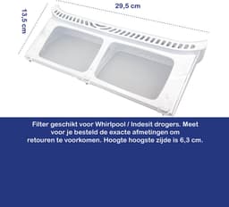 Multaparts® pluizenfilter voor droger 295 x 135 x 63 mm | Geschikt voor Ariston / Hotpoint / Whirlpool drogers | Alternatief voor C00286864 — thumbnail 5