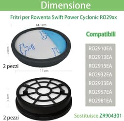 2-stuks - HEPA-filter - geschikt voor stofzuiger Rowenta Swift Power Cyclonic RO29xx Filters - geschikt voor RO2910EA RO2913EA RO2915EA RO2932EA RO2933EA RO2957EA RO2981EA — thumbnail 4