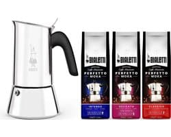 Bialetti Venus Percolator RVS 4 kops + Bialetti koffie proefpakket 3 x 250gr