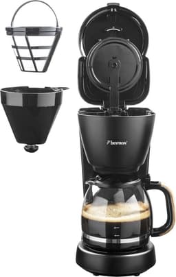 Bestron Koffiezetapparaat filterkoffie 1000W - ACM900BW - 1,5L, 10 koppen - Glazen kan - Zwart/hout - 5 jaar garantie — thumbnail 2
