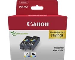 Canon Inktcartridge CLI-36 CL Twin Pack Origineel 2-pack Zwart, Cyaan, Magenta, Geel 1511B025