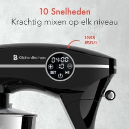 KitchenBrothers Keukenrobot - Keukenmachine - Touch Display en Timer - BPA-vrij - 6,2L - 1800W - Keukenmixer - Aluminium - Zwart — thumbnail 3