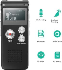 LOUZIR Digitale Dictafoon Voice Recorder 8GB Audio Opname Spraak Recorder met Display — thumbnail 1